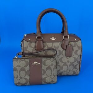 Coach Mini Bennett Signature Coated Canvas Satchel and Wristlet Set